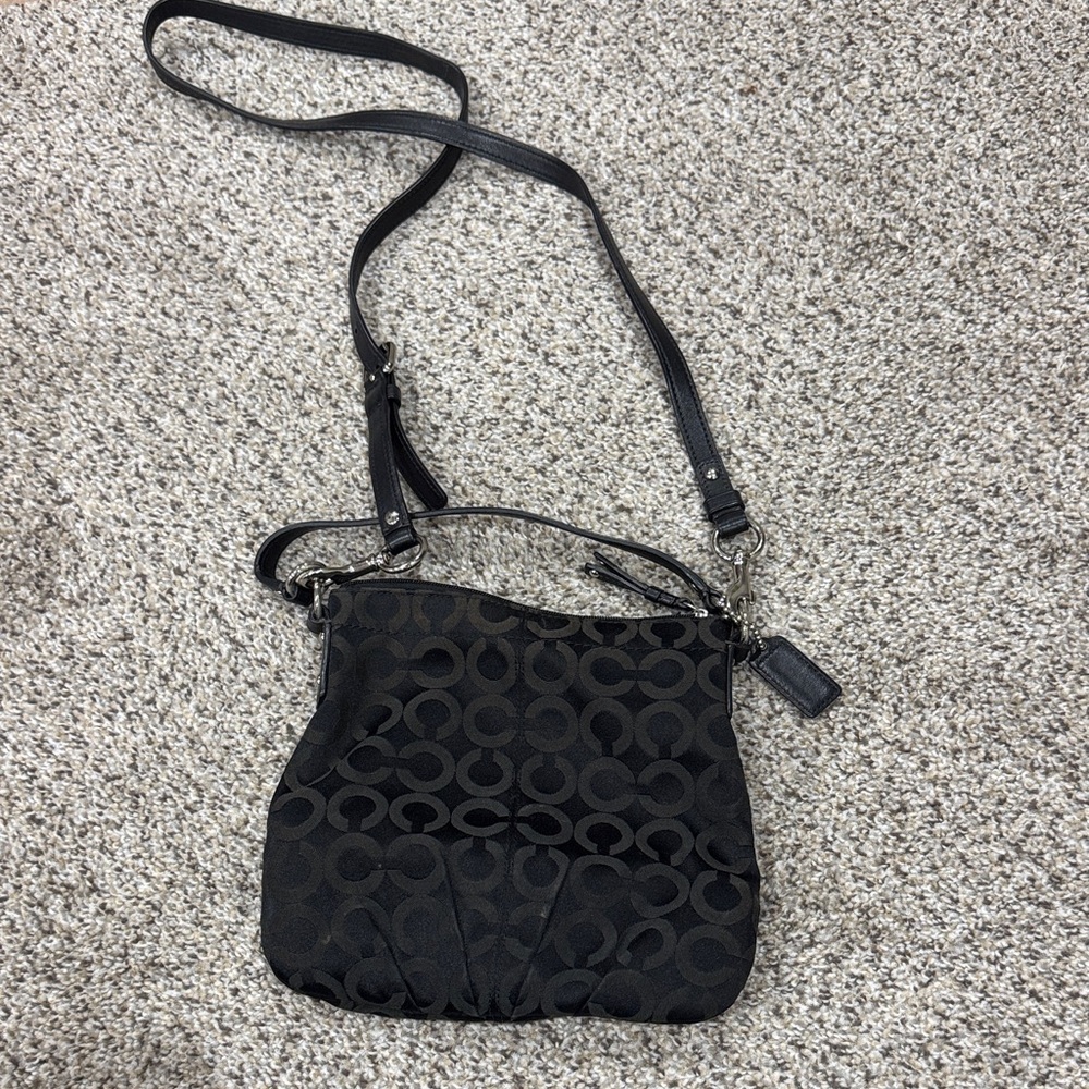 Coach Black Signature Crossbody Bag with Leather Strap